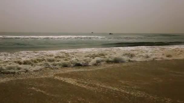 Giren Deniz Akşam Günbatımı Bir Sörfçü Görünümünü — Stok video