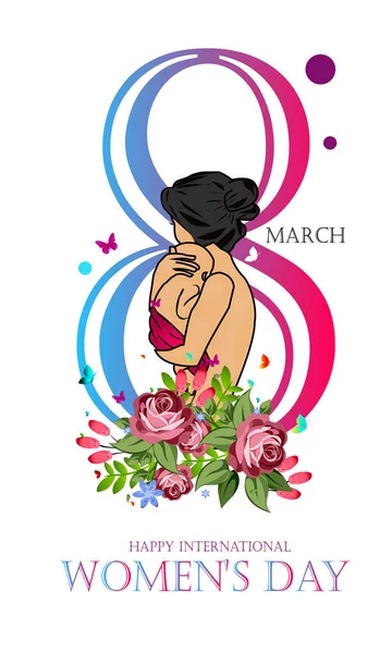 8 de marzo Día Internacional de la Mujer texto en color rosa y azul. Ilustración vectorial. Lugar para tu mensaje. - Vector — Vector de stock