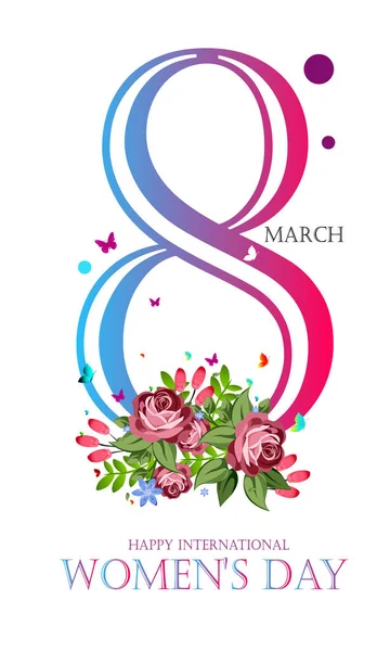 8 de marzo Día Internacional de la Mujer texto en color rosa y azul. Ilustración vectorial. Lugar para tu mensaje. - Vector — Vector de stock