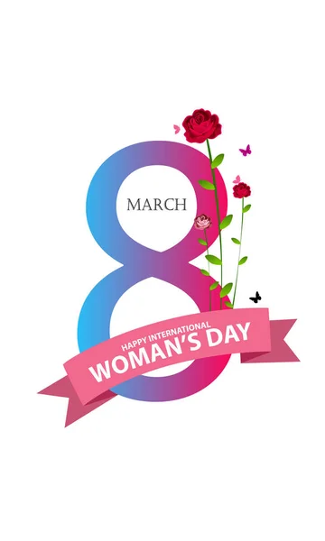 8 de marzo, con flores de papel. La ilustración se puede utilizar en el boletín de noticias, folletos, postales, entradas, anuncios, banners. Felicidades por el Día de la Mujer. - Vector — Vector de stock