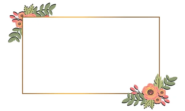 Design-Banner mit goldenem Rahmen. Aktionsangebot mit Blättern und Blumenschmuck. Vektor — Stockvektor