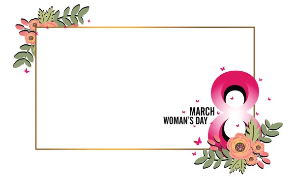 Tarjeta de felicitación con fondo de flores. 8 de marzo, feliz día de la mujer. Ilustración vectorial - Vector — Vector de stock