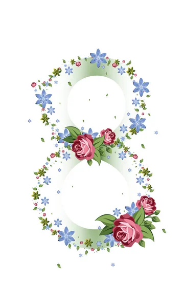 Fond de jour de femmes avec des fleurs cadre. Carte d'invitation du 8 mars. Illustration vectorielle. - Vecteur — Image vectorielle