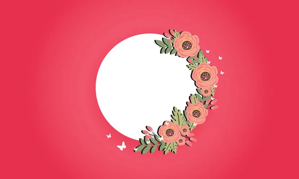 Banner de design com moldura dourada. Promoção oferta com folhas e flores decoração. Fundo vermelho. - Vector — Vetor de Stock