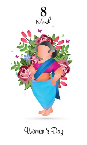 Día Internacional de la Mujer 8 marzo con marco de flores y hojas. Arte de papel 3d de estilo artesanal digital. - Vector — Vector de stock
