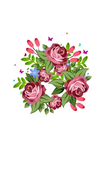 Buquê de rosas rosa e vermelha sobre fundo branco. - Vector — Vetor de Stock