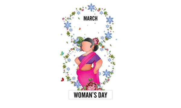 Internationella kvinnodagen dag 8 mars med ram av blomma och blad, papper art stil. -Vektor — Stock vektor