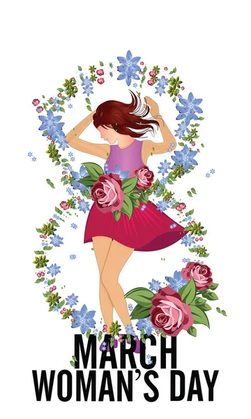 Feliz concepto del día de la mujer. diseño para el Día Internacional de la Mujer 8 vacaciones de marzo. y encantadoras mujeres alegres sobre fondo azul. Estilo de arte vectorial illustration.paper. - Vector — Vector de stock