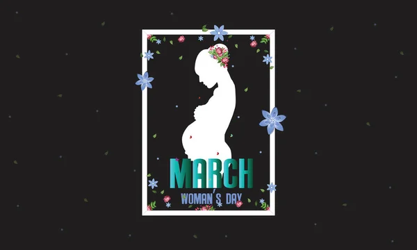 国际妇女节快乐。孕妇的剪影3月8日假日背景。花和叶的框架。纸艺术3d 从数字工艺风格。-向量 — 图库矢量图片