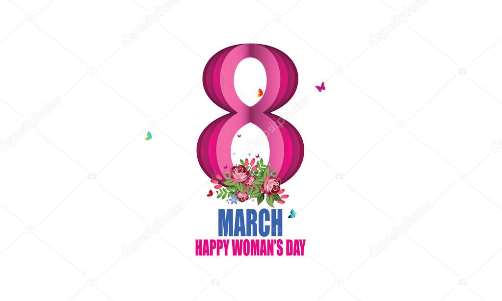 8 March. Happy Mother's Day. Paper cut Floral Greeting card. Square Frame, space for text. Happy Women's Day. Trendy Design Template. Vector illustration