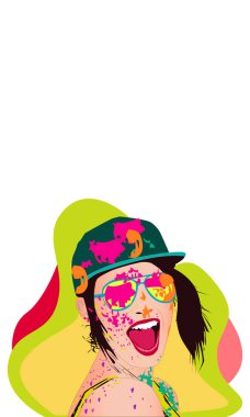 Genç kız zevk Holi - vektör vektör çizim düzenlemek kolay