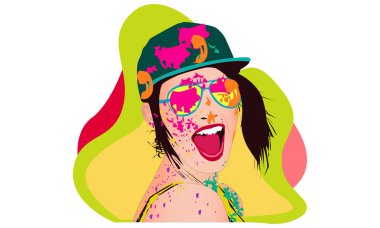 Hintli kız vektör arka plan - vektör renkli Holi Festival kutluyor