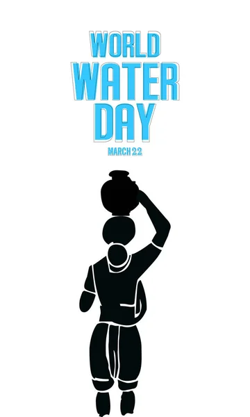 Weltwassertag - Silhouettenkunst der indischen Frau, die auf Wassertopf trägt, speichern Wasserdesign für Weltwassertag-Konzept - Vektor — Stockvektor
