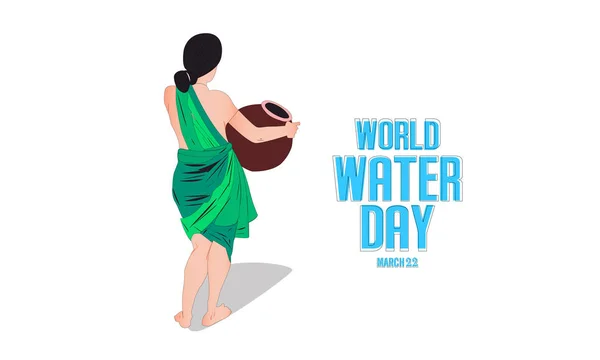 Dia mundial da água - mulher indiana que carrega no pote de água - Vetor —  Vetores de Stock