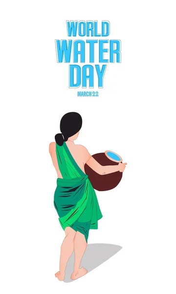 Weltwassertag - Indianerin trägt Wassertopf - Vektor — Stockvektor