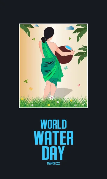 Weltwassertag - Indianerin trägt Wassertopf - Vektor-Rahmendesigns — Stockvektor