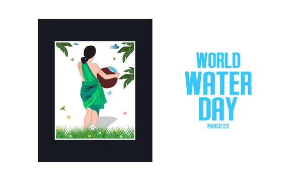 Dia mundial da água - Mulher indiana carregando em panela de água - Projetos de moldura vetorial —  Vetores de Stock