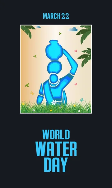 Journée mondiale de l'eau - Femme indienne portant sur pot d'eau - Modèles de cadre vectoriel — Image vectorielle