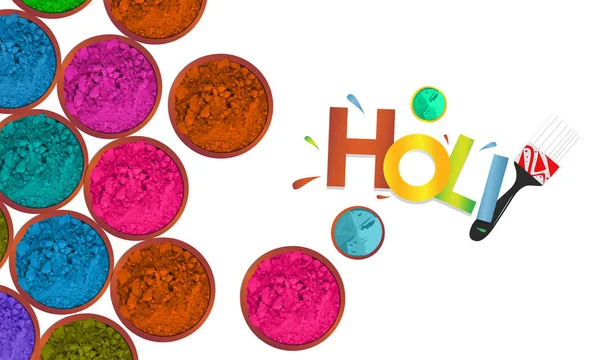 Happy Holi pozdrav vektorové pozadí koncepce designový prvek s realistické barevné Holi prášek. Modré, žluté, růžové a fialové práškové barvy - vektor — Stockový vektor