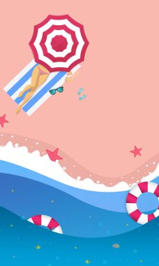 Yaz satış kavramı Banner. Kağıt sanat tarzında tropikal plaj. Üst görünüm kağıt kesim illüstrasyon. Yaz tatil tatil poster şablonu-vektör