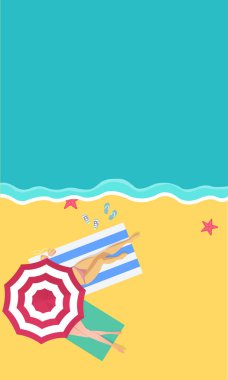 Yaz aylarında üst plaj sahnesi. kağıt sanat tarzı ile vektör illüstrasyon. mutlu tatil-vector