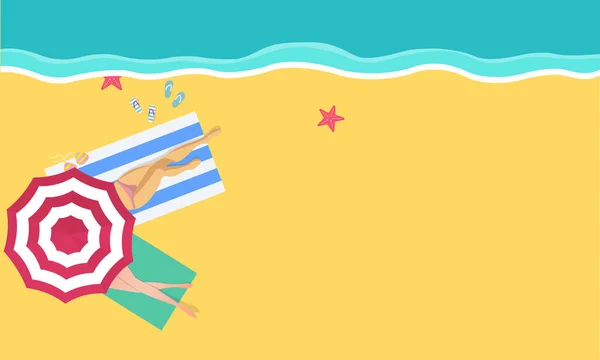 La escena de la playa desde la parte superior en verano.vector ilustración con estilo de arte de papel. feliz día de fiesta - Vector — Vector de stock