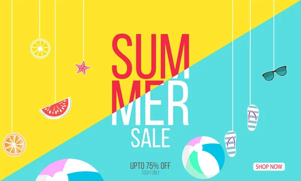 Summer time vector banner design with text and colorful background. Vector illustration. - Vector — Stock Vector