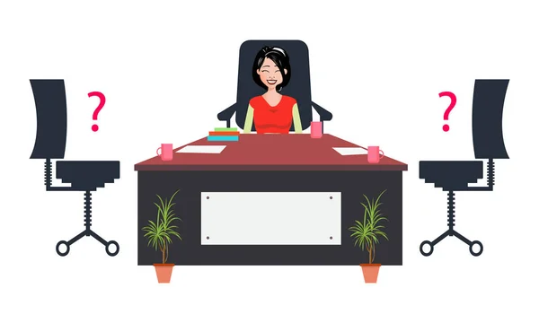 We're hiring and join our team concept: Business woman are hiring new staff. Vacant place in an office. Flat vector illustration. - Vector — Stock Vector