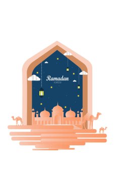 Ramazan Kareem tebrik kartı, kağıt sanatı - Vektör