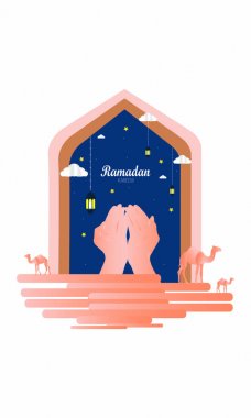 Ramazan Kareem davetiyeler tasarım kağıt İslami kesti. Vektör illüstrasyon - Vektör