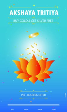 dekore arka plan üzerinde altın sikke ile Akshaya Tritiya kutlama illüstrasyon. - Vektör