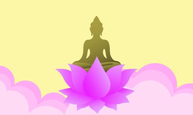Buda lotus çiçek işareti ve Sarı kahverengi arka plan sanat vektör tasarımı ışık Yarıçapı ile Mutlu Vesak gün - Vektör