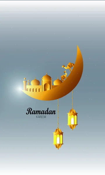 Ramadan Kareem incandescente oro arabo lampada disegno carta di sfondo. Illustrazione vettoriale. - Vettore — Vettoriale Stock