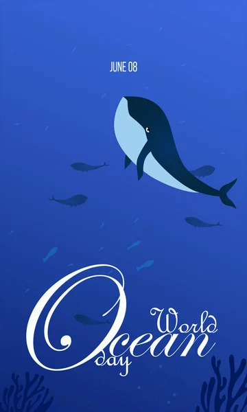 Printworld ocean day card. Kreative abstrakte Plakate mit blauem Wasserhintergrund. Vektorillustration. geeignet für Banner, Kampagne und Grußkarte. - Vektor — Stockvektor