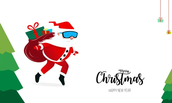 Καλά Χριστούγεννα και ευτυχισμένο το νέο έτος με τον Αϊ Βασίλη, Χριστουγεννιάτικη σκηνή. Διανυσματική απεικόνιση αποκοπή χαρτιού. — Διανυσματικό Αρχείο