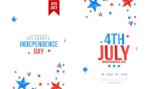 4 de Julho Dia da Independência dos EUA Ilustração vetorial. 4 de julho Projeto de celebração nacional americano com estrelas no fundo branco para banner, cartão de saudação — Vetor de Stock