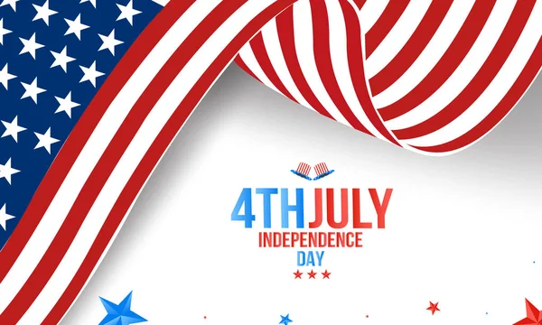 Happy 4 juli Usa självständighetsdagen Hälsningskort med viftande amerikansk flagga och hand lettering textdesign. Vektorillustration. -Vektor — Stock vektor