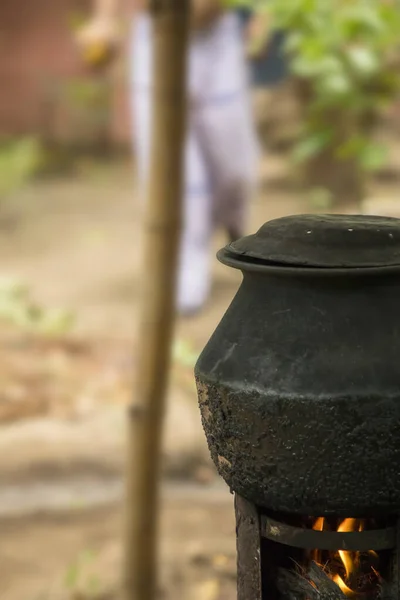 Village life water heating pot, Indian Traditional Old Water Heating Pot in Village