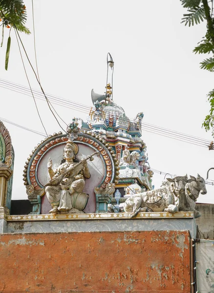 Чудовий вид на кольорову гопуру в індуському храмі (Тамілнад, Південна Індія). — стокове фото