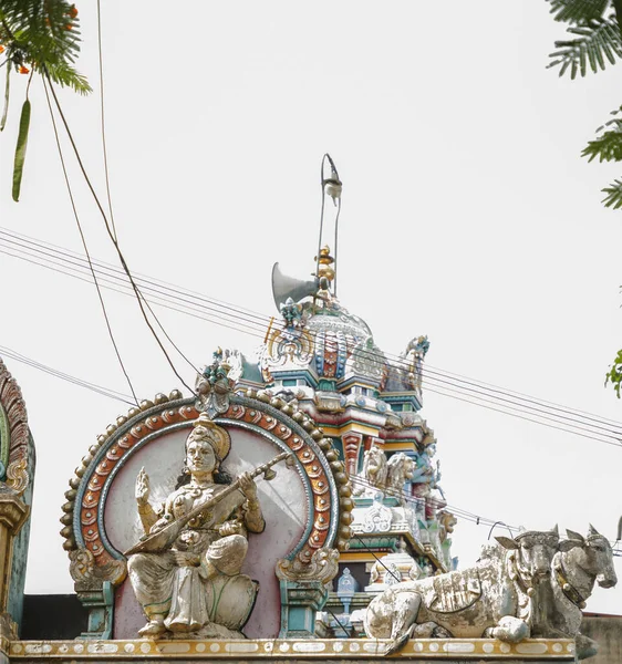 Sochy na hinduistickém chrámu gopura (věž). Jižní asijský chrám, Tamil Nadu, Indie — Stock fotografie