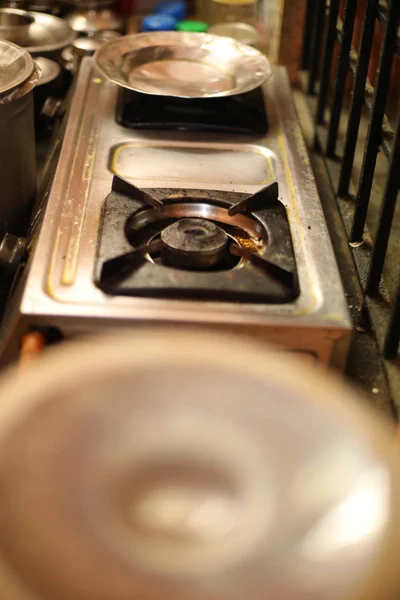 Closeup gas stove in the kitchen. Indian style — Stock Photo, Image