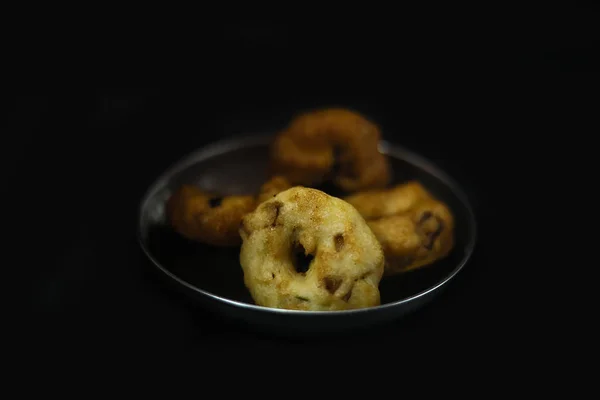 Güney Hindistan Popüler Kahvaltı Vada veya Medu Vada, Üst Manzara — Stok fotoğraf