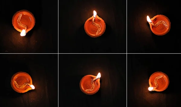 Öllampe auf schwarzem Hintergrund für das Diwali-Fest. — Stockfoto