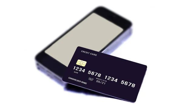 akıllı telefon ve beyaz arkaplandaki uluslararası banka kartı onli