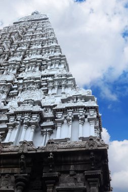 Hindistan, Tamil Nadu 'daki Thiruvannamalai Hindu Tapınağı' nın (gopuram) kulesi..
