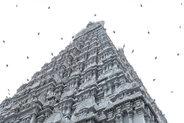 Zicht op vogel op witte lucht achtergrond op Arunachaleswarar tempel zijn de Thiruvannamalai Hindoe tempel in Tamil Nadu, India. — Stockfoto