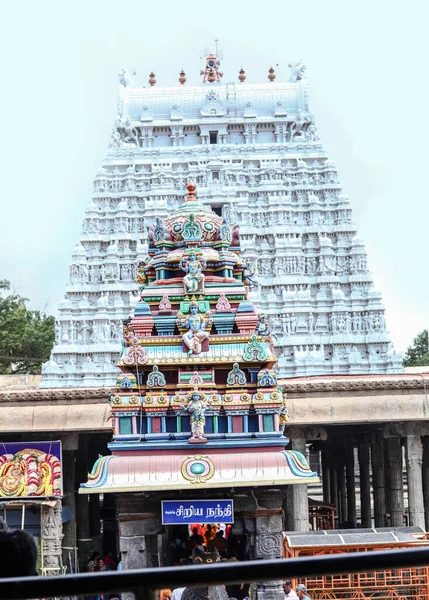 Detailarbeit in Gopuram, dem hinduistischen Tempel von Arunachalesvara in Thiruvannamalai, Tamil Nadu, Indien. — Stockfoto