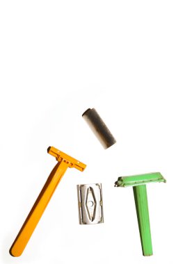 Traş Malzemeleri 'nin yakın çekimleri, berber dükkanının üst görüntülerini kesmek için araçlar