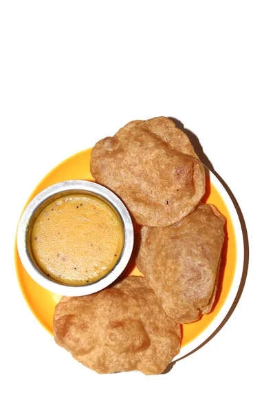 Puri Bhaji Poori Masala Aloo Sabzi Caril Aloo Fritar Alimentos — Fotografia de Stock