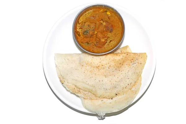 Plain Dosa Chicken Curry South Indian Petit Déjeuner Très Populaire — Photo